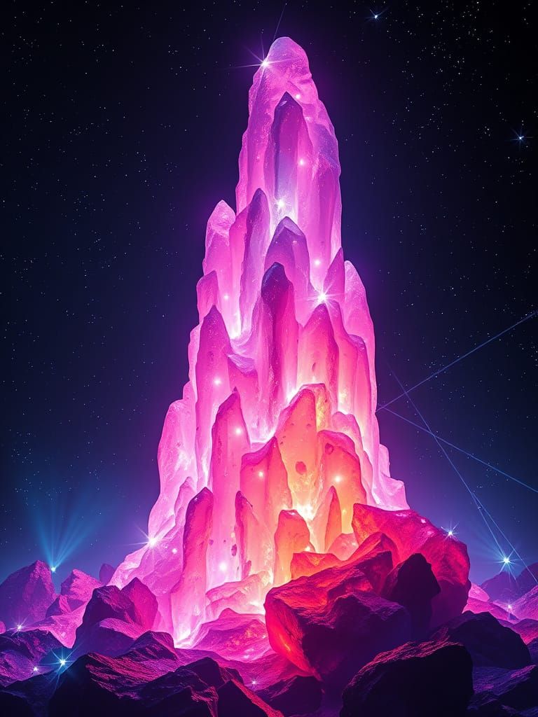 Neon Geyser of Crystalline Gemstones in Cosmic Space
