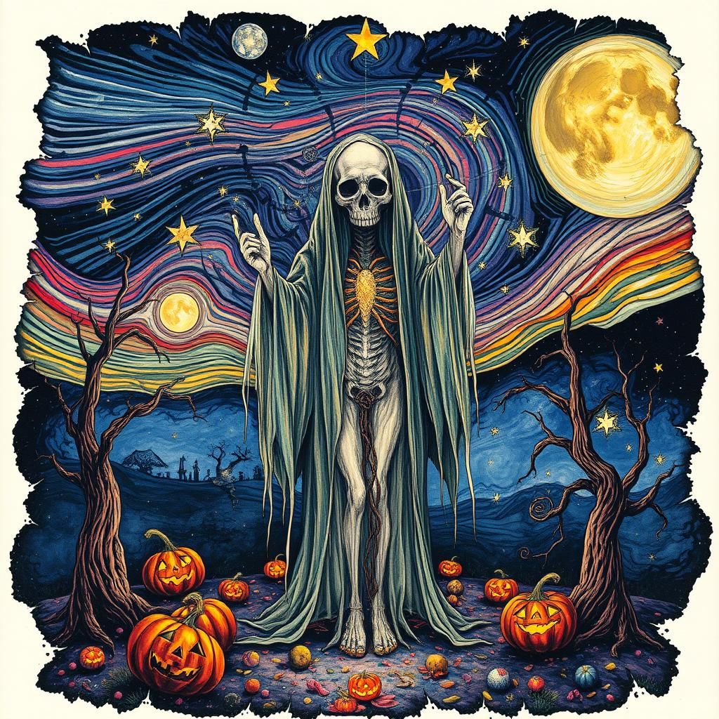 Surreal Halloween Figure in Futuristic Landscape