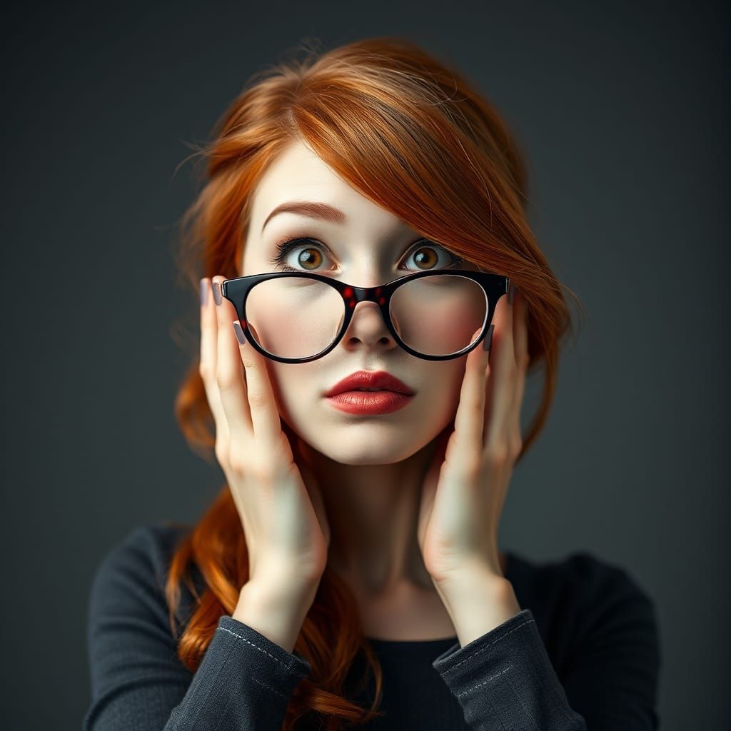 Redhead Portrait with Myopia in Tim Burton Style