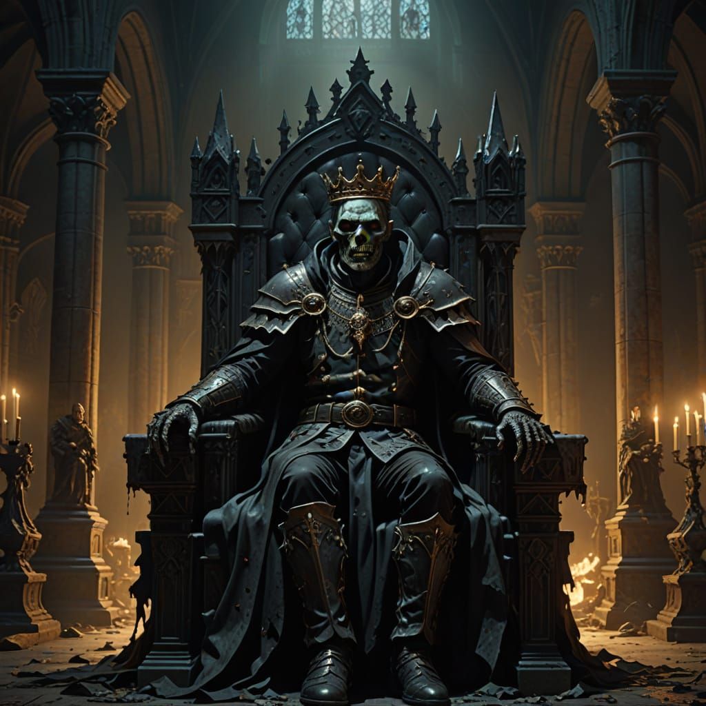 Zombie King on Throne in Gothic Cathedral