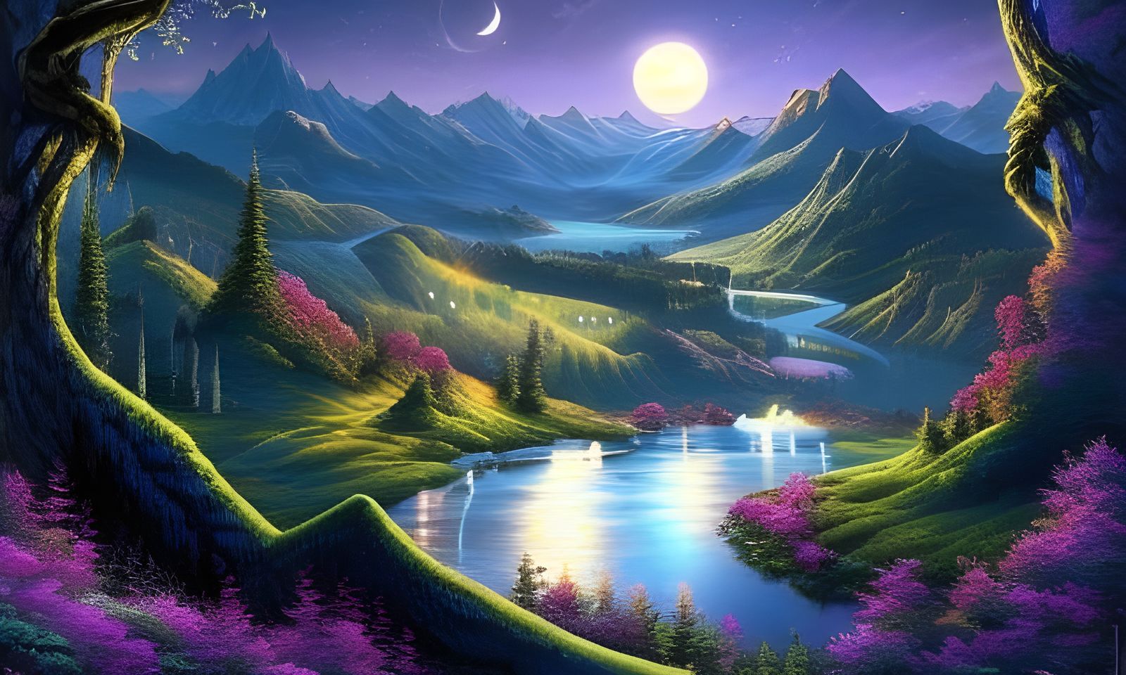 River countryside at night
