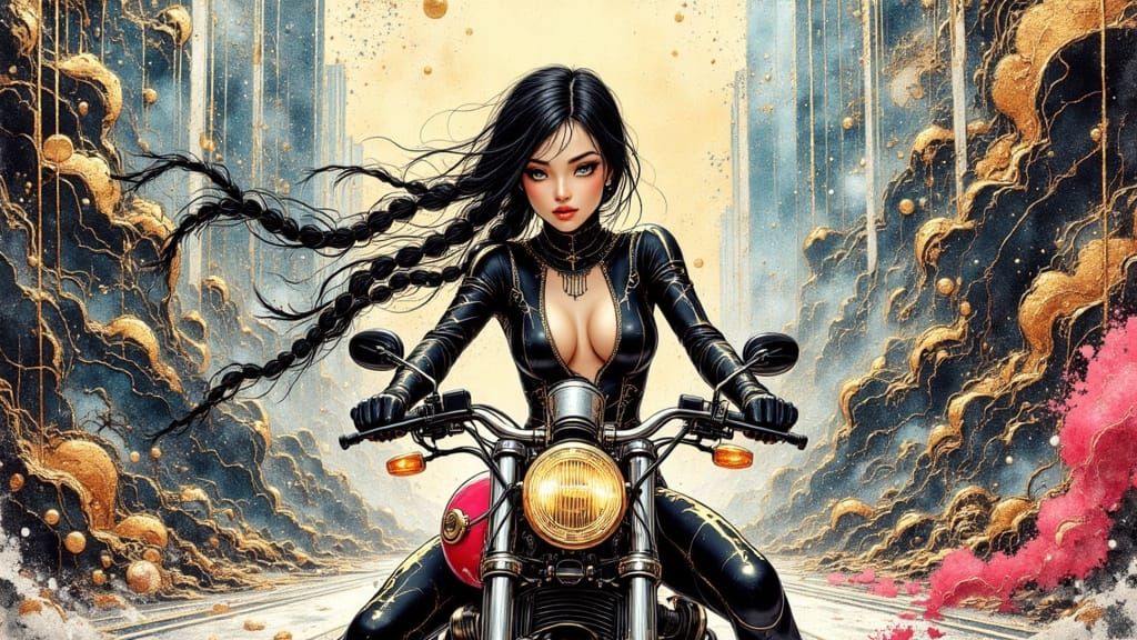 Anime Girl Rides Vibrant Motorbike Through Futuristic Glass ...