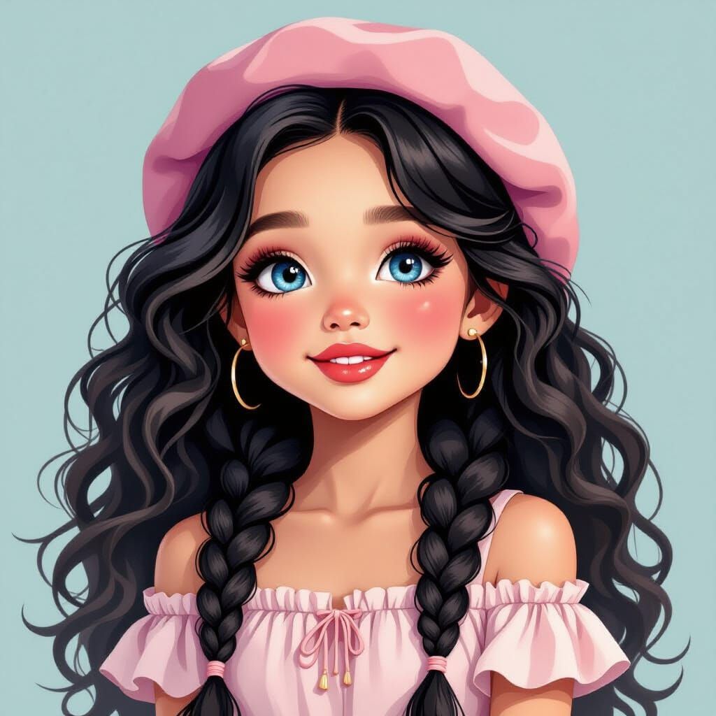 Little Girl in Summer Hat Animated Realistic Drawing