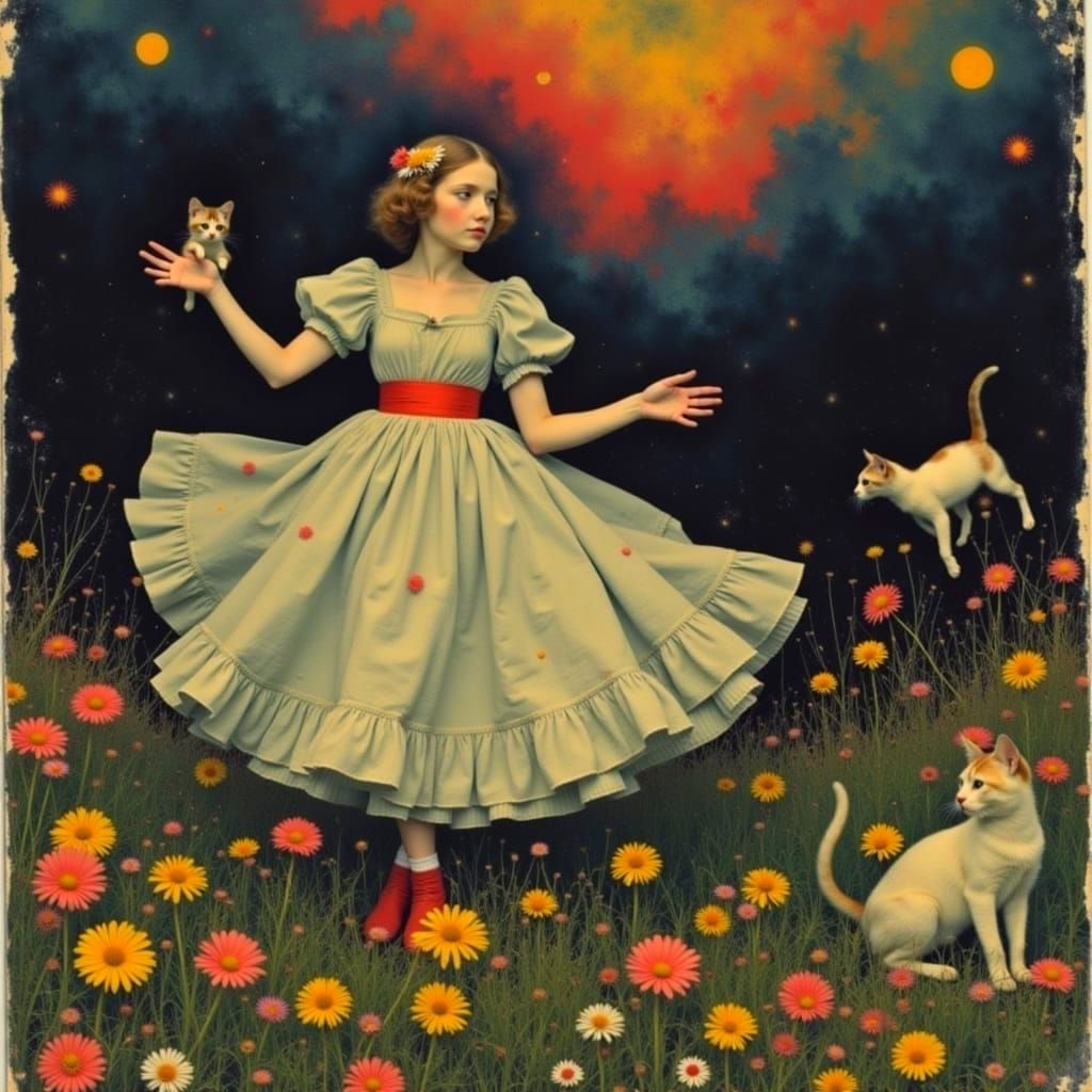 Fantastical Dancing Cats in Baroque Style