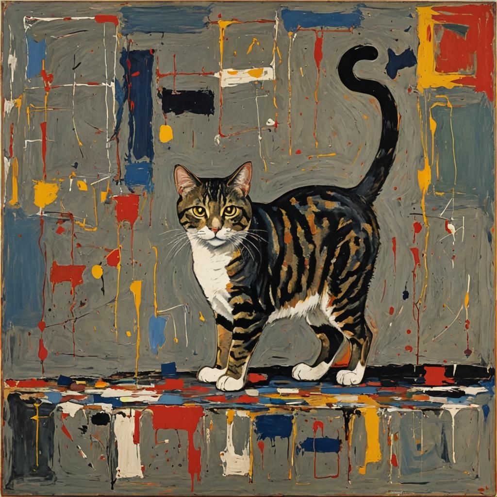 Abstract Cat Inspired by Rothko and Pollock