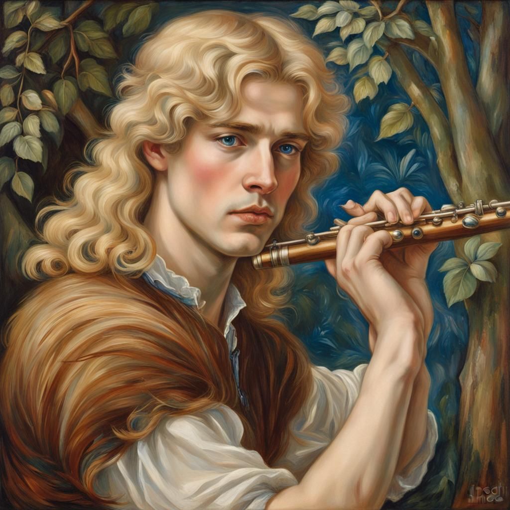 Young man playing the flute