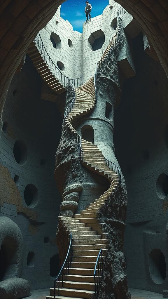 Surreal Humanoid Statue in Space, Optical Illusion