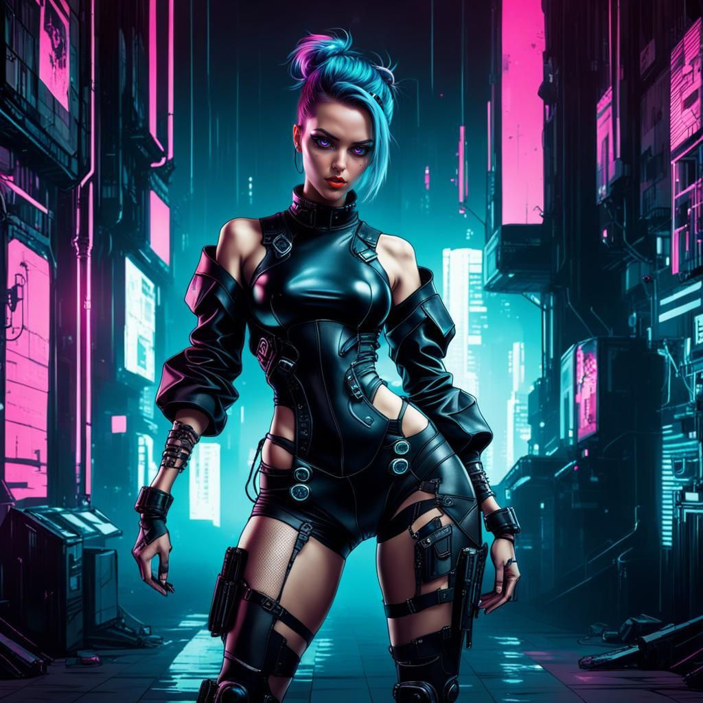 Seductive Woman in Cyberpunk Style
