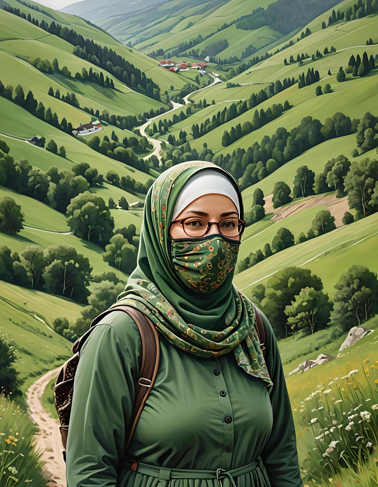 European Woman with Hijab Hiking in Slovenia