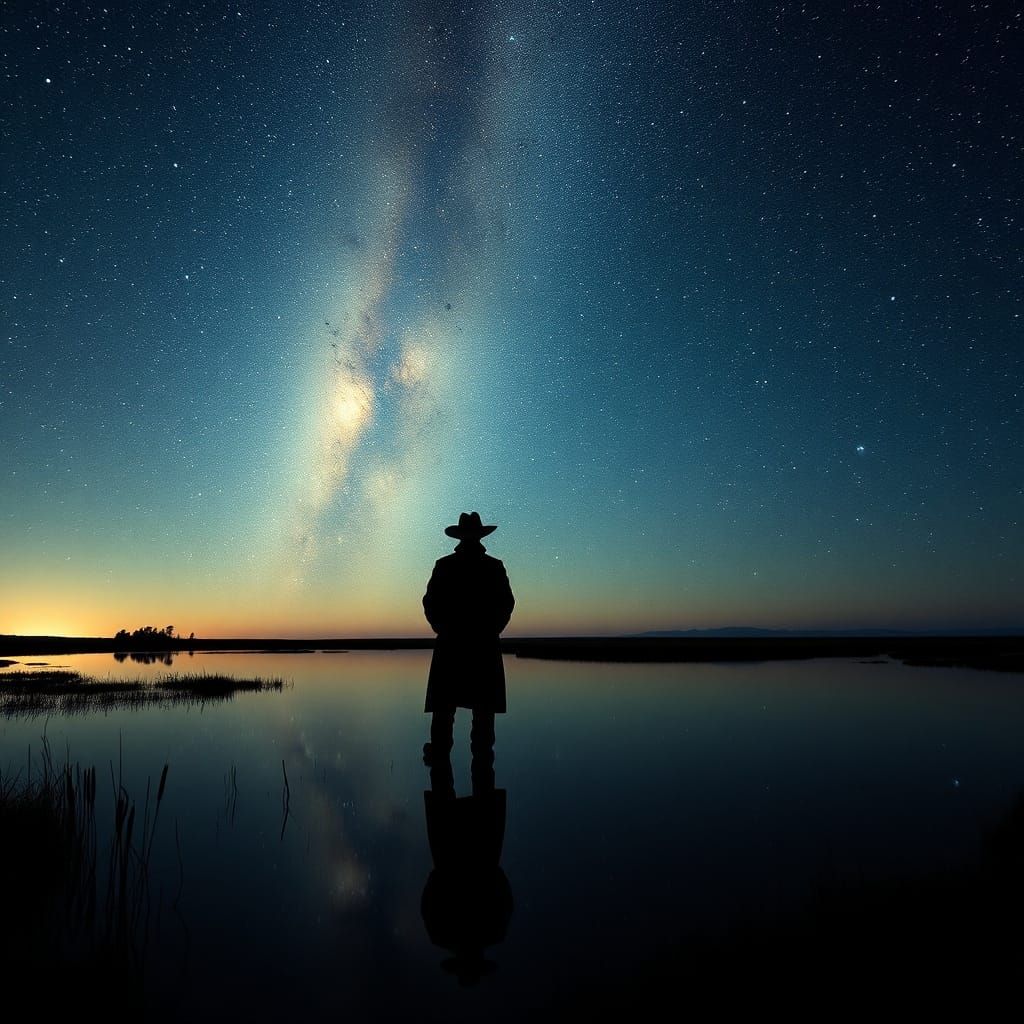 Cowboy Silhouette Under a Starry Night Sky