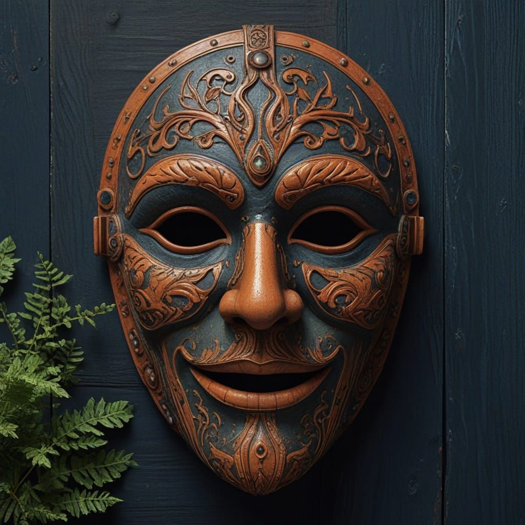 Ancient Theater Mask in Dramatic Chiaroscuro