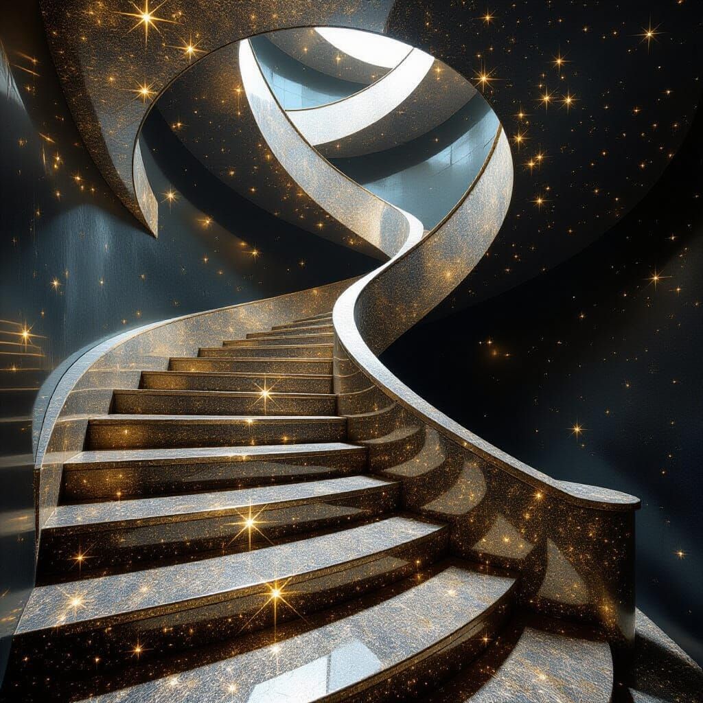 Infinite Staircase of Glittering Stars in Surreal Architectu...