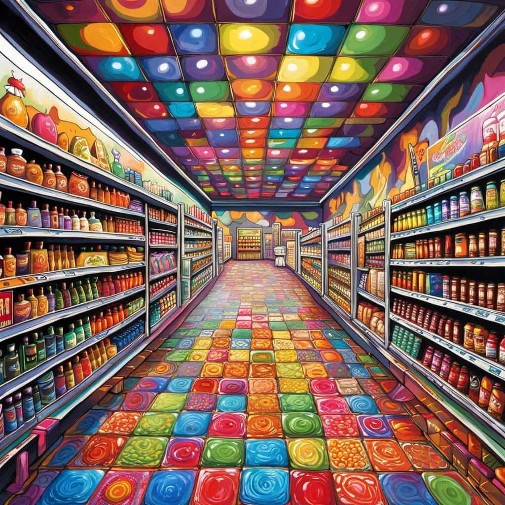 Hyperdetailed Grocery Aisle in Graffiti Art Style