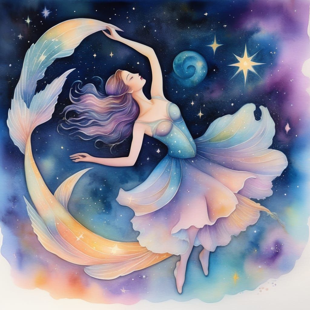 Celestial Watercolor of Pisces Zodiac Energy