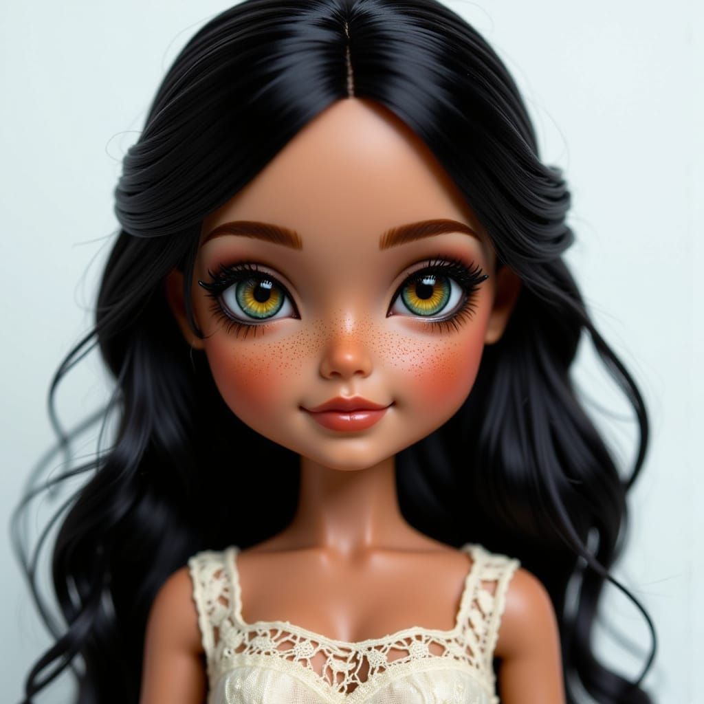 Miniature Paper Doll with Black Hair and Doll-Like Features