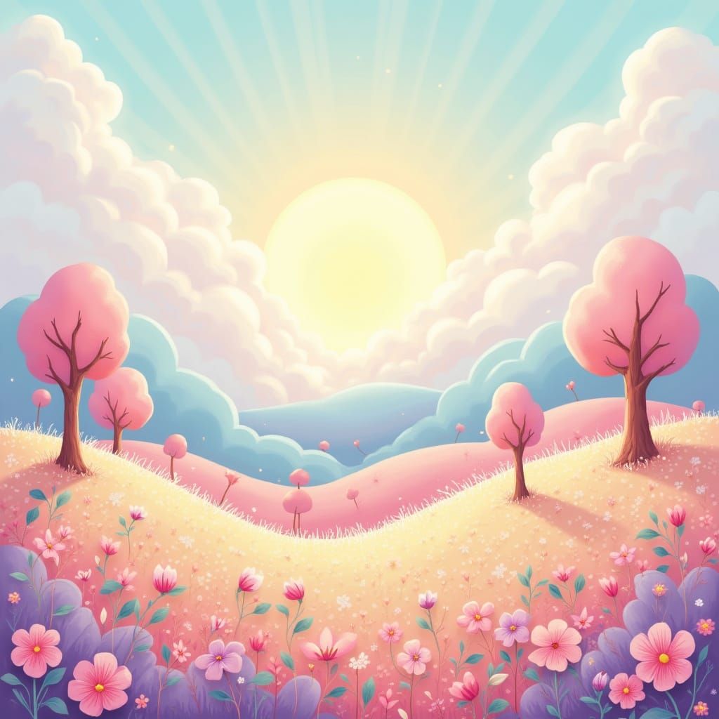 Whimsical Fantasy Landscape in Bright Cartoon Style