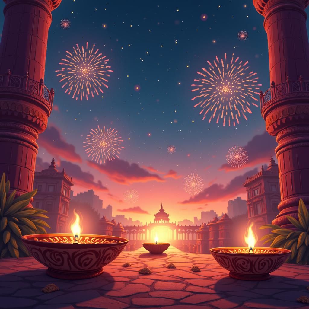 Dussehra and Diwali Celebration in Vibrant Digital Art