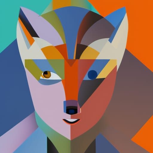 Cubist Wolf Girl in Geometric Art Deco Style