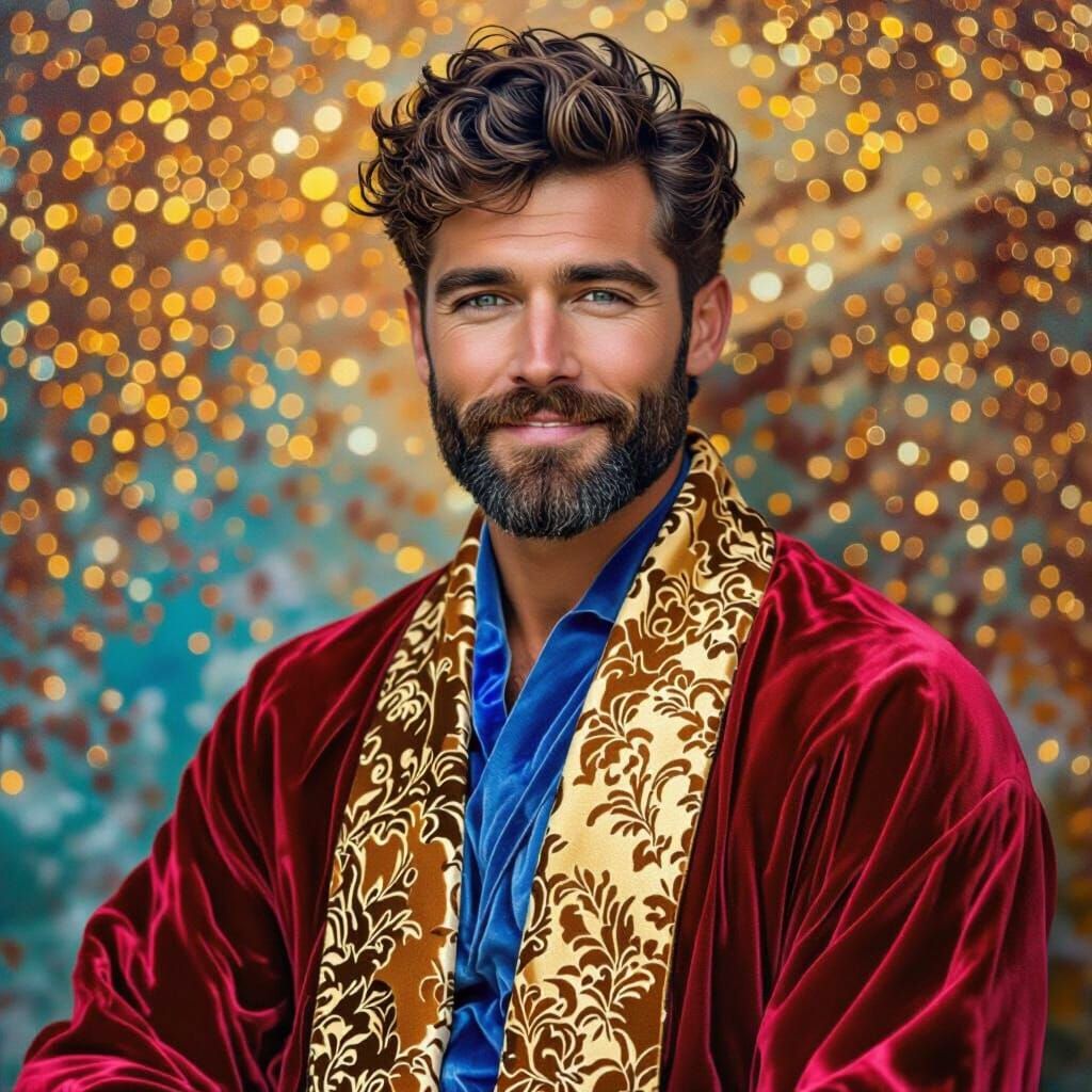 Handsome Man in Velvet Robe, Professional Portrait