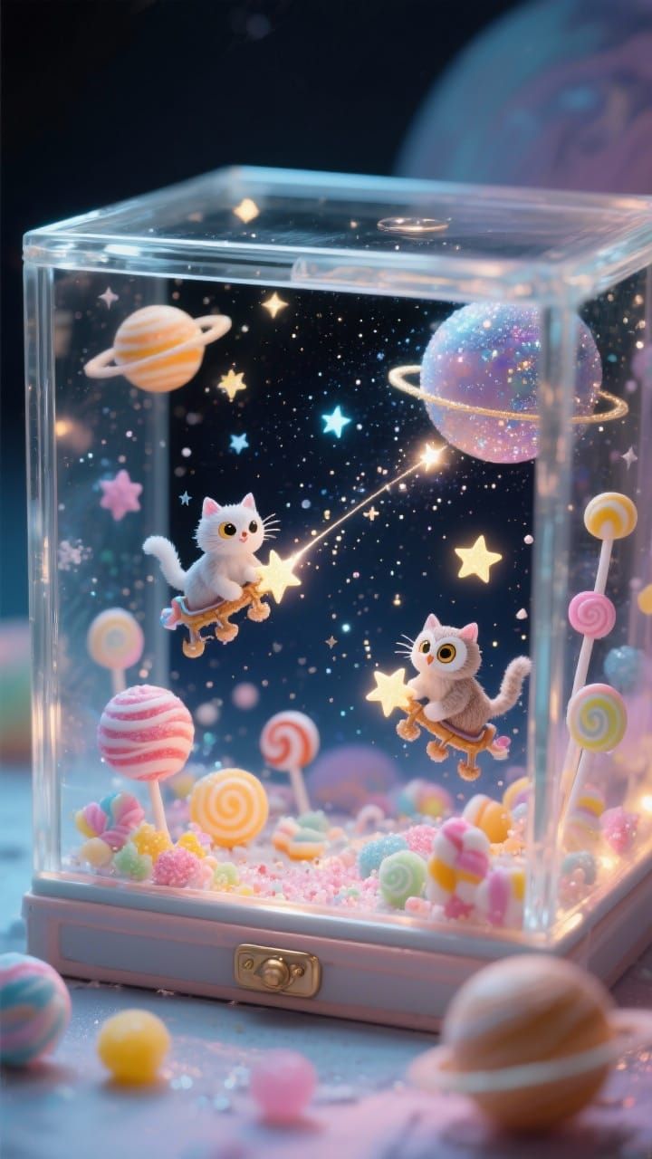 Whimsical Cosmic World of Stardust Cats and Candy Galaxies