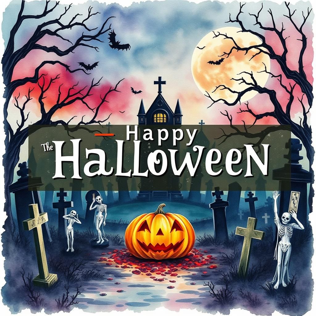 Vintage Halloween Banner in Watercolor Style