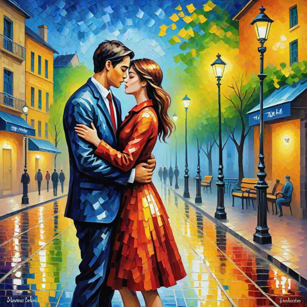 Love in Dreamy Neo-Impressionist Oil Painting
