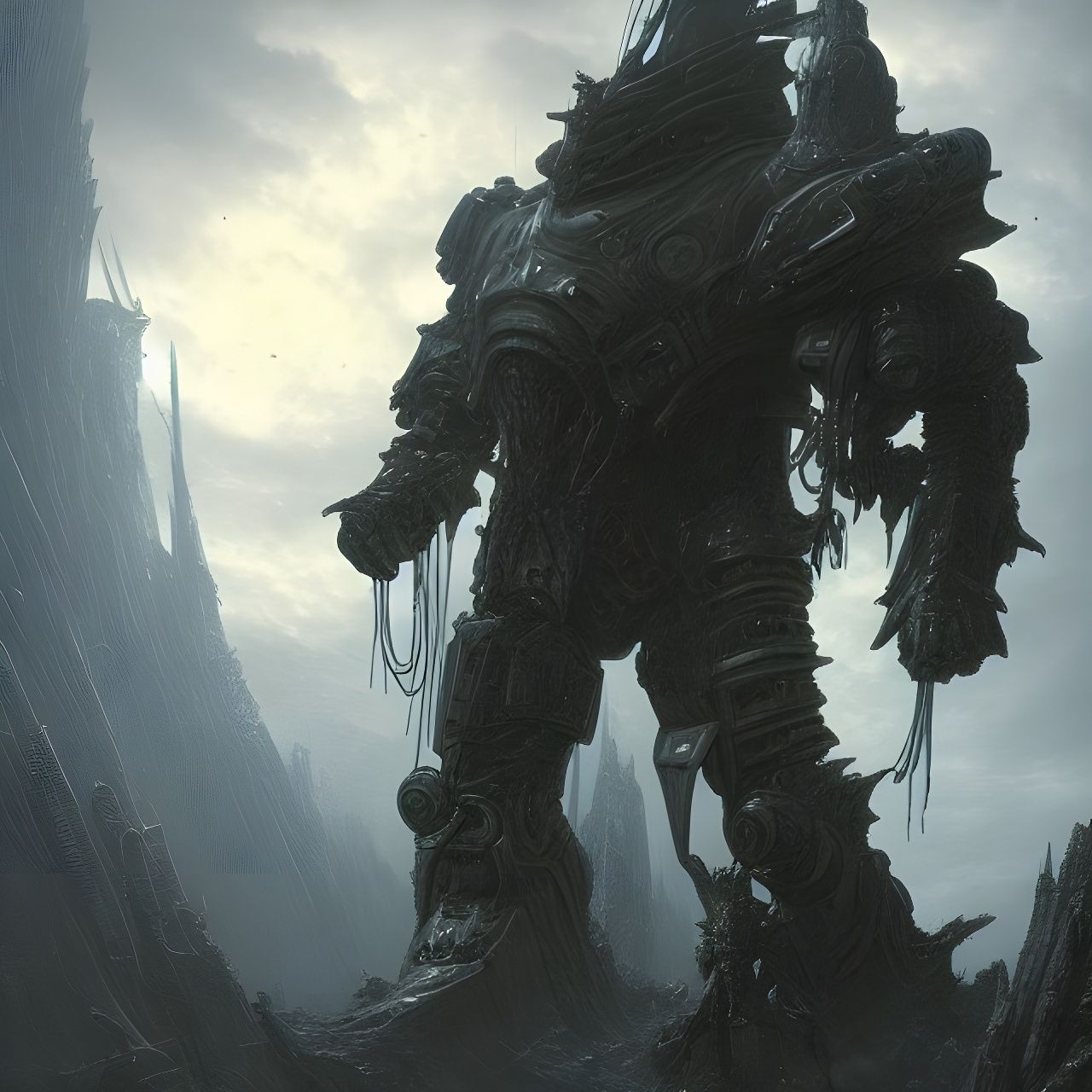 Futuristic Nephilim in Armored Spacesuit, Digital Art