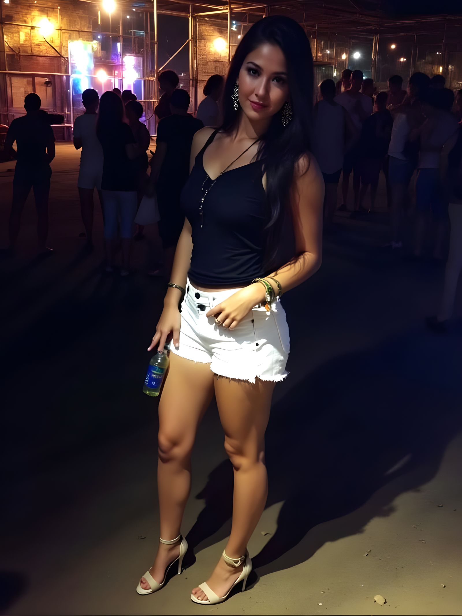 Confident Young Woman Dancing Under Starry Night Sky in Vibr...