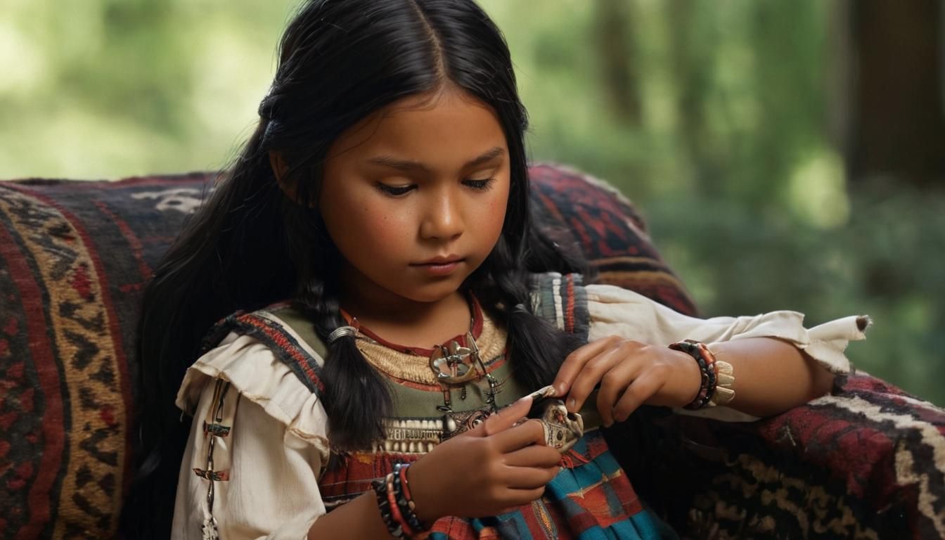 Native American Girl with Doll, Photorealistic High Resoluti...