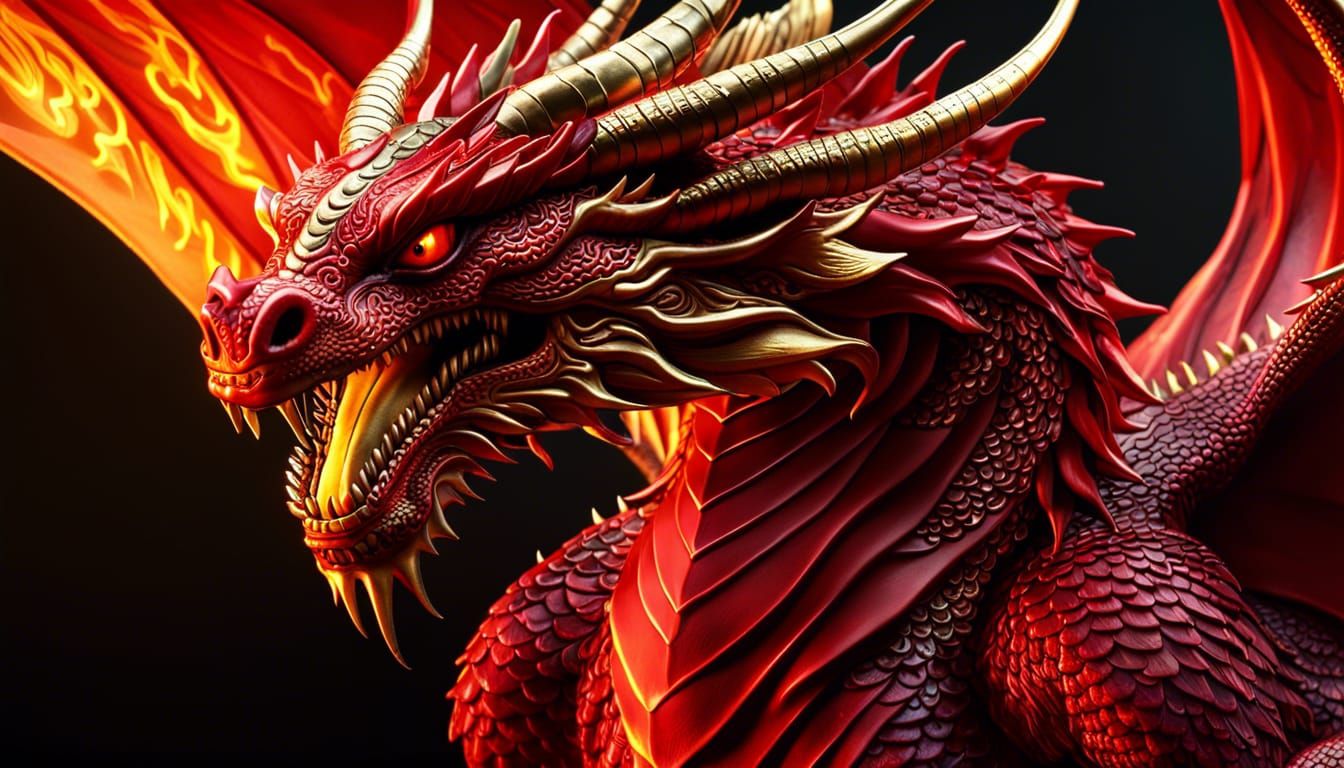 Detailed Red Dragon Spitting Fire: Photorealistic Fantasy