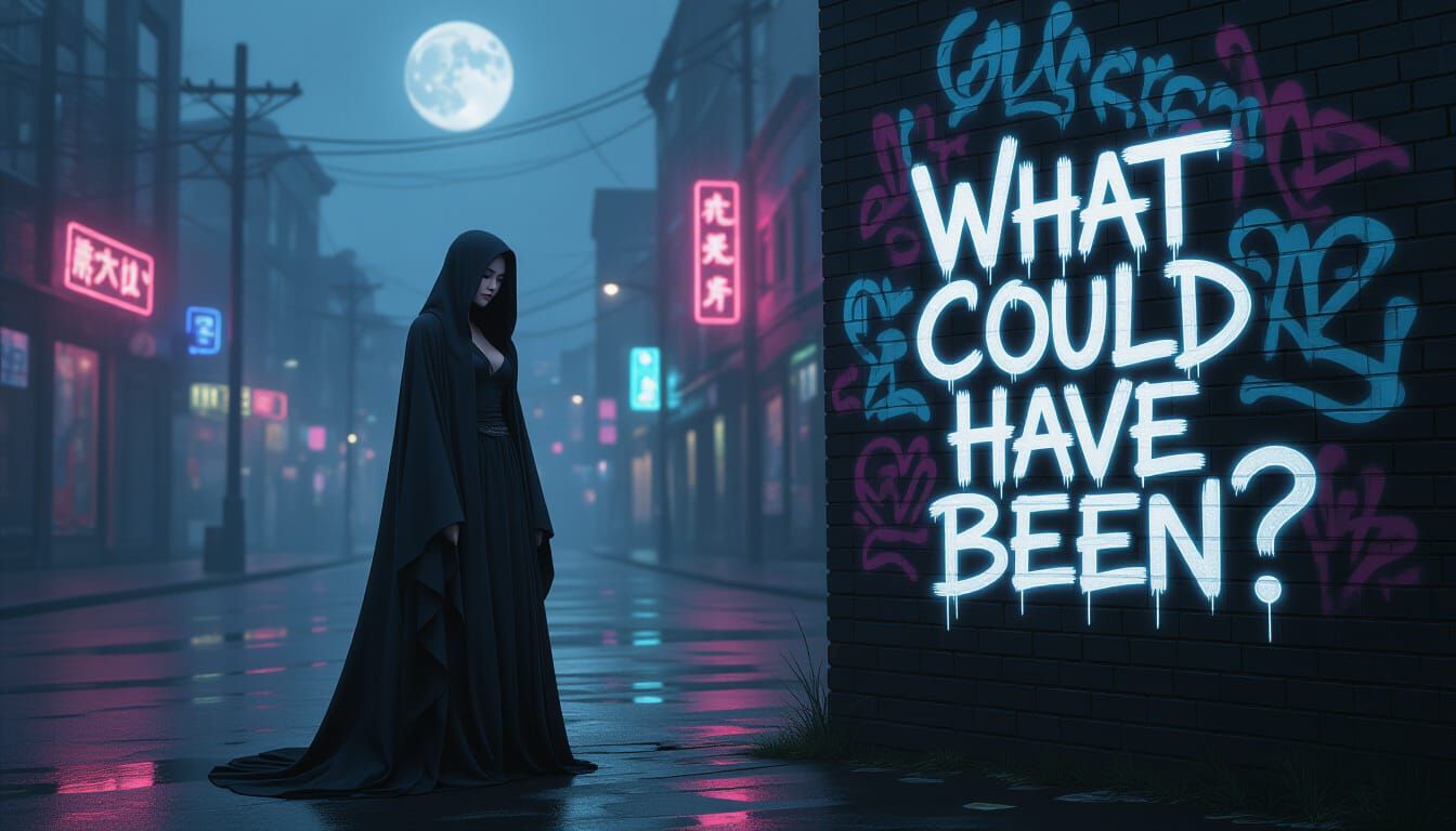 Melancholic Singer in Moonlit Street: Dreamy Digital Art