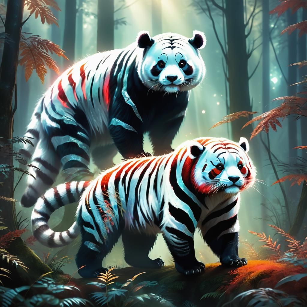 Panda-like Alien Creature in Iridescent Forest