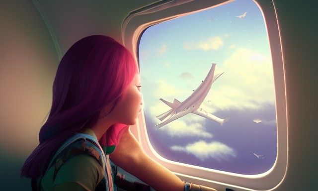 Girl Gazing into Magical World Through Airplane Window