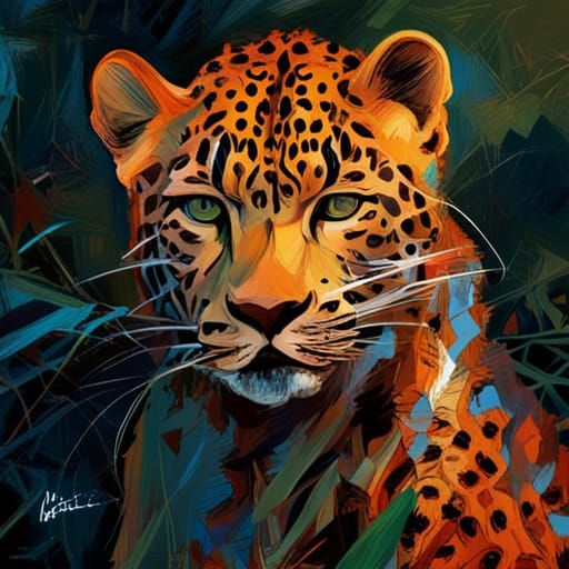 Detailed Leopard in Digital Chalk Art Style