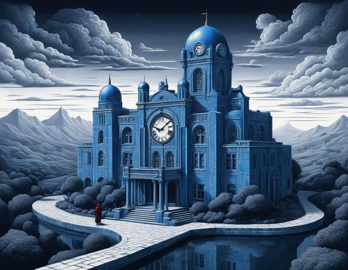 Ethereal Clockpunk Art Deco Landscape in Midnight Azure and ...