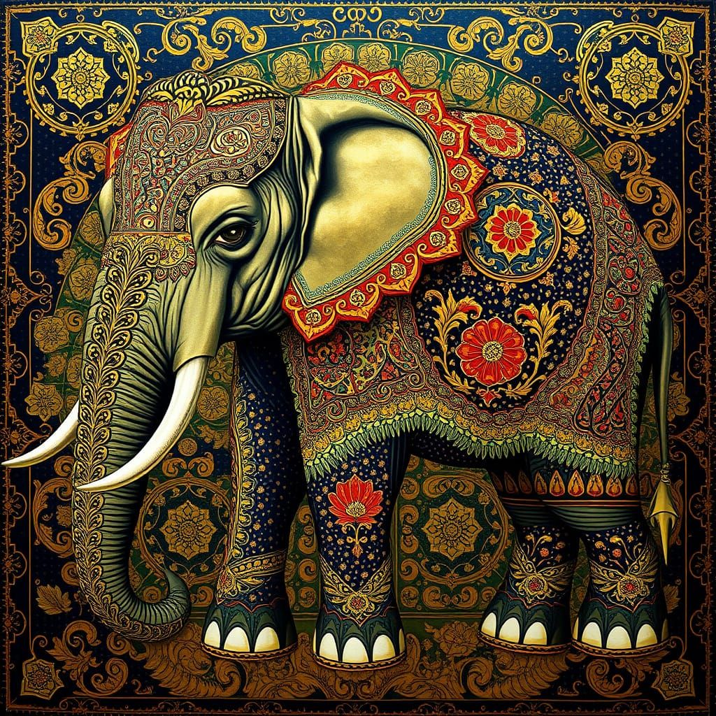 Ornately Decorated Elephant in Klimt Style