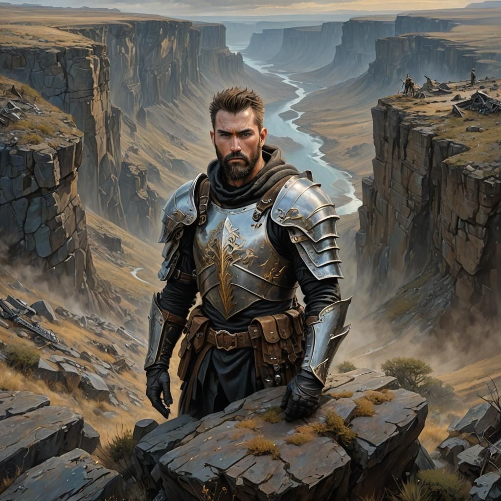 Post-Apocalyptic Knight Portrait in Acrylic Style