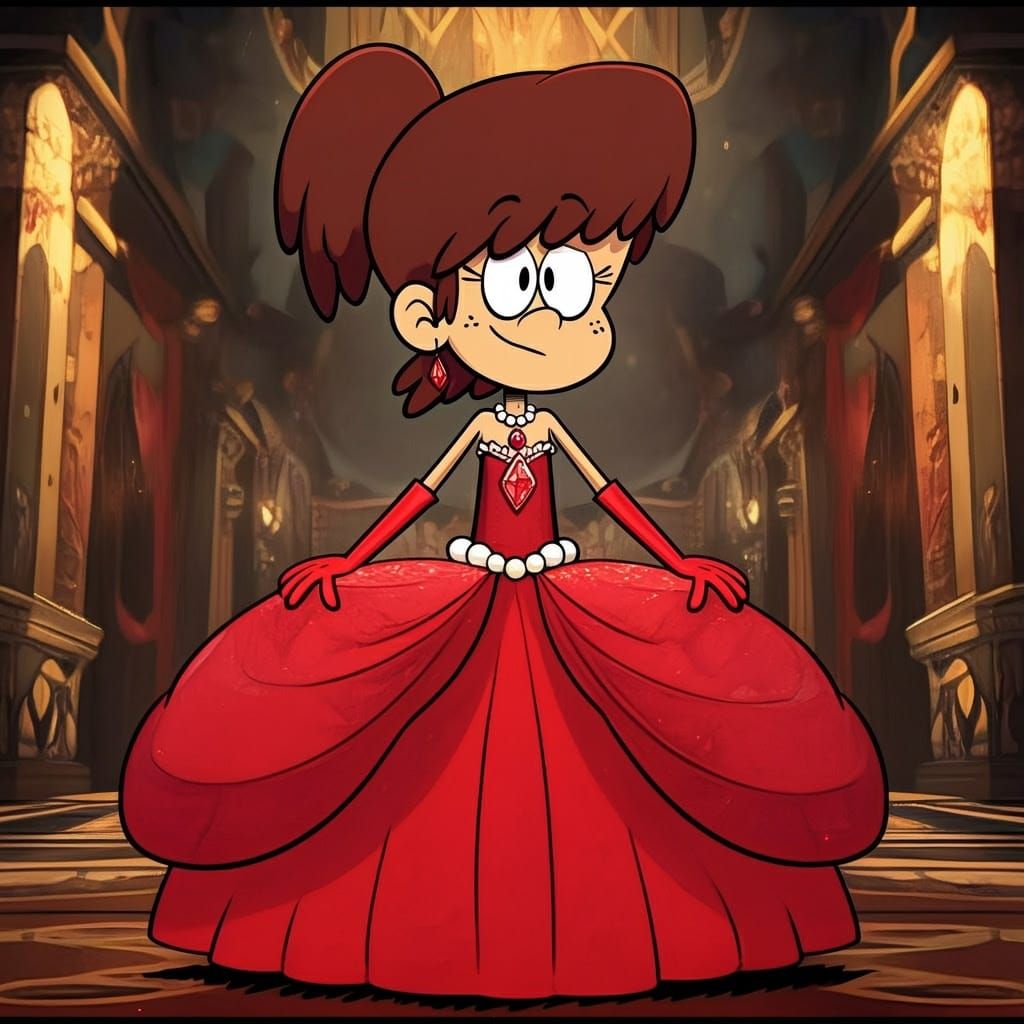 Lynn Loud in Vibrant, Fantasy Ball Gown with Red Accents