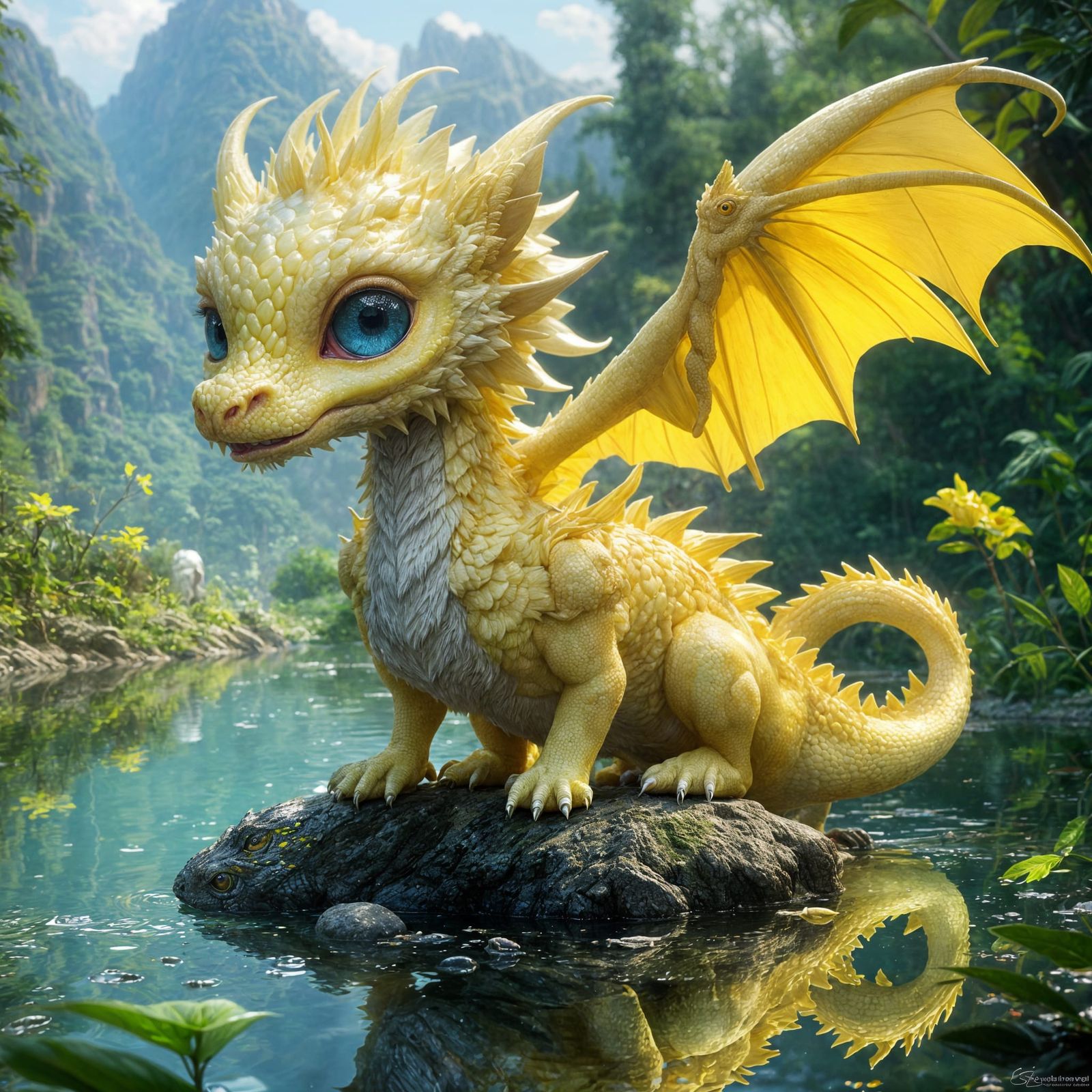 Adorable Pastel Yellow Dragon Portrait in Anime Style