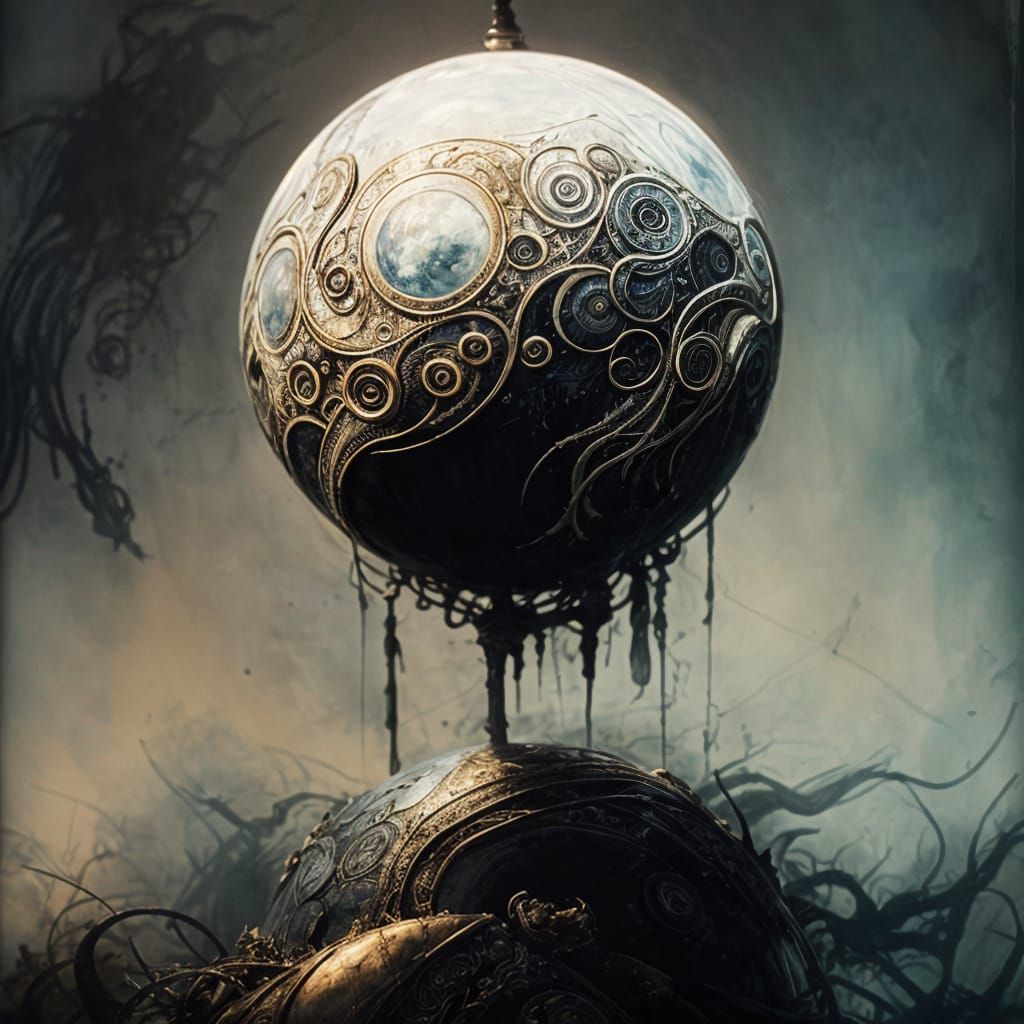 Sorcery Orb Portrait in Flowing Black Ink