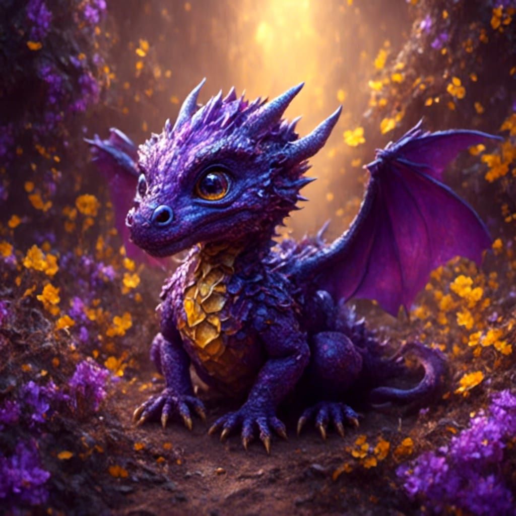 Hatching Baby Dragon in Ethereal Dark Fantasy Style