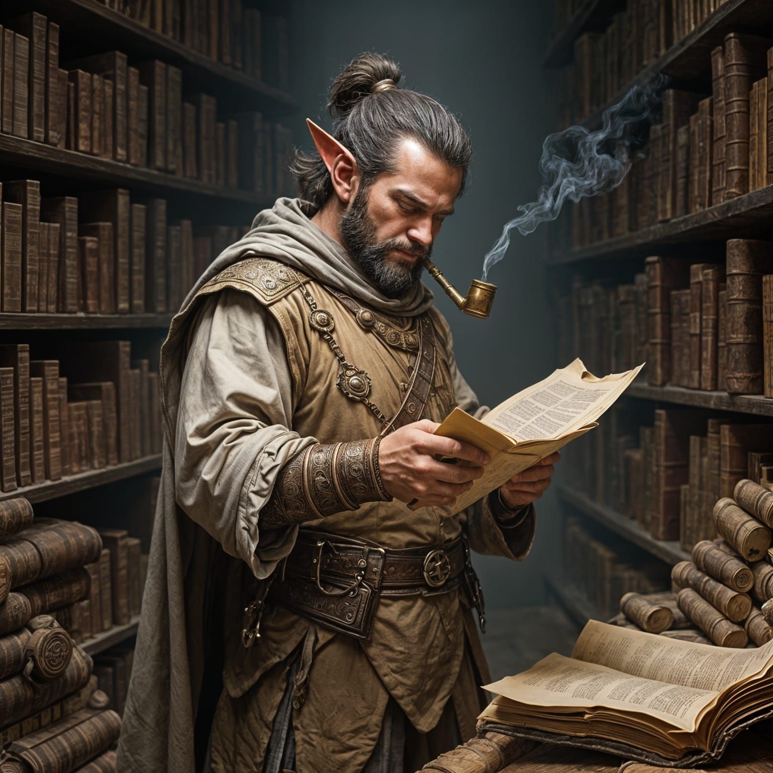 Halfling Rogue Detective Searches Ancient Scrolls