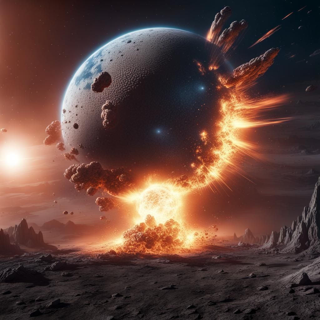 Moon Explosion Viewed From Earth: Detailed Matte Painting