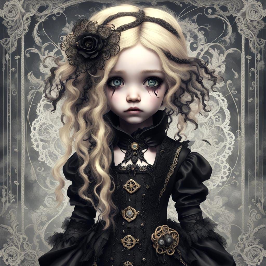 Whimsical Gothic Chibi Child in Digital Art