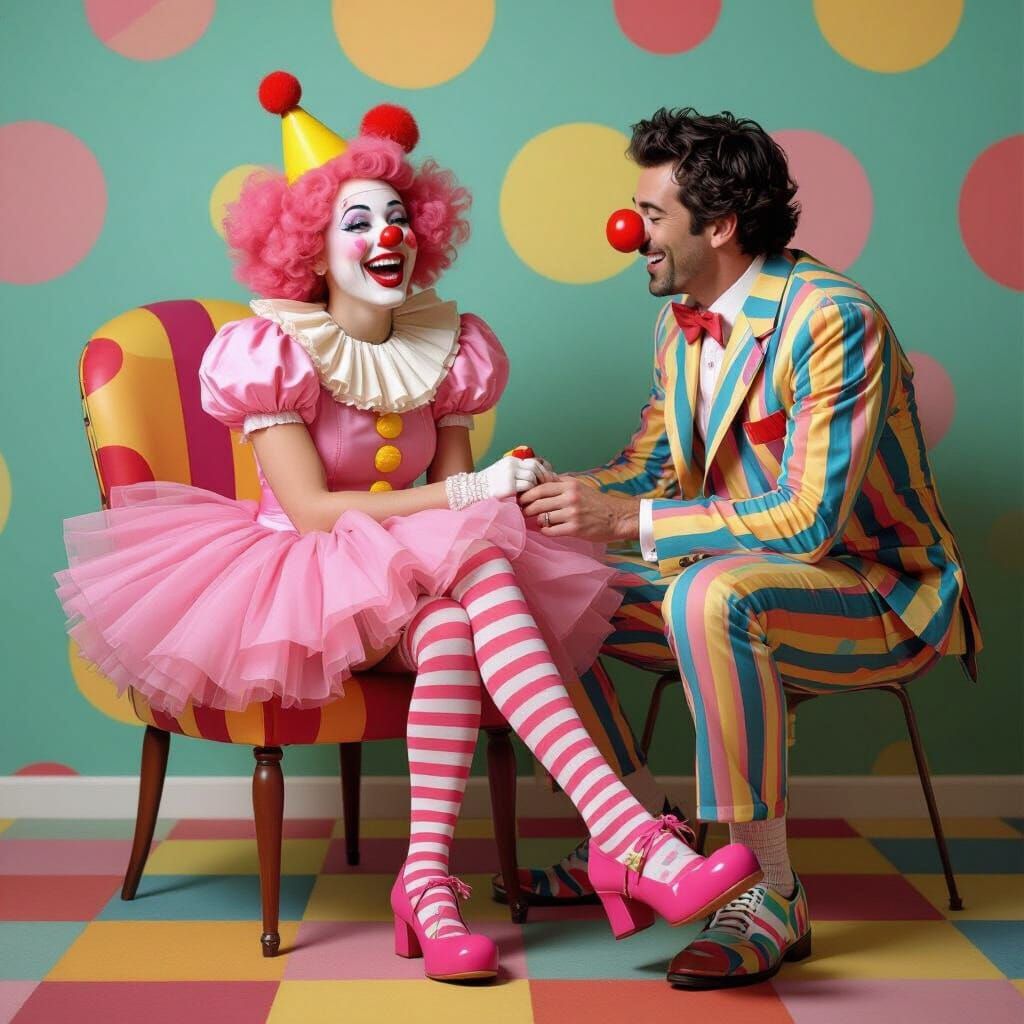 Whimsical Clown Girl with Oversized Nose