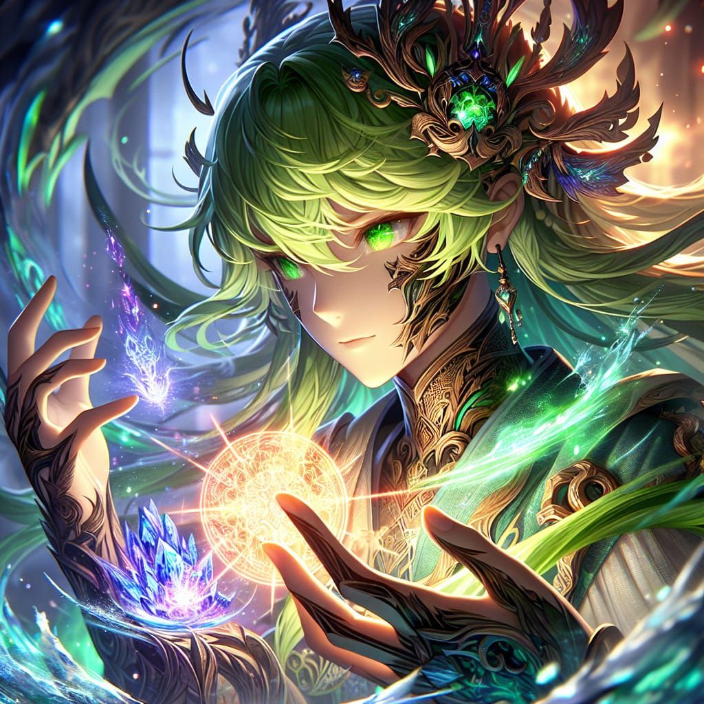 Anime Elementalist Crystallization in Matte Painting Style