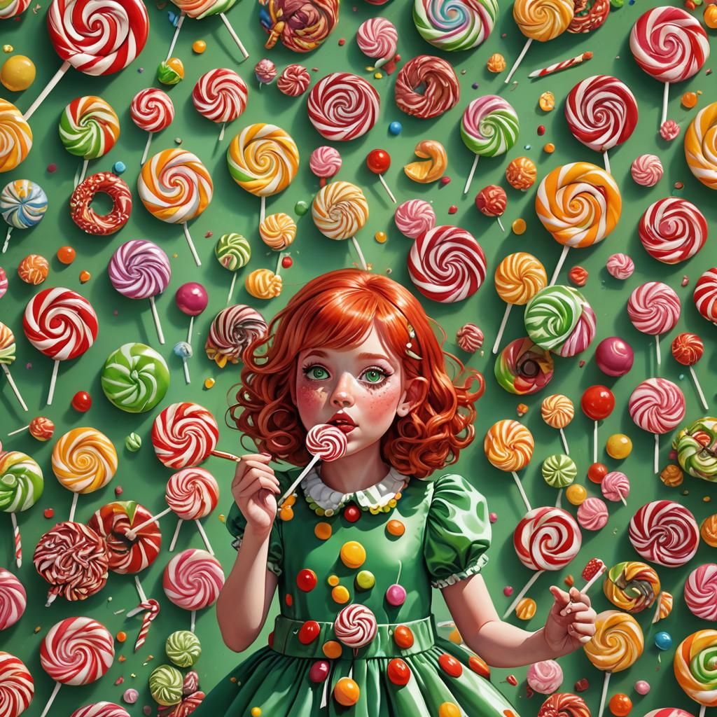 Girl with Lollipop in Whimsical Candy Art Style