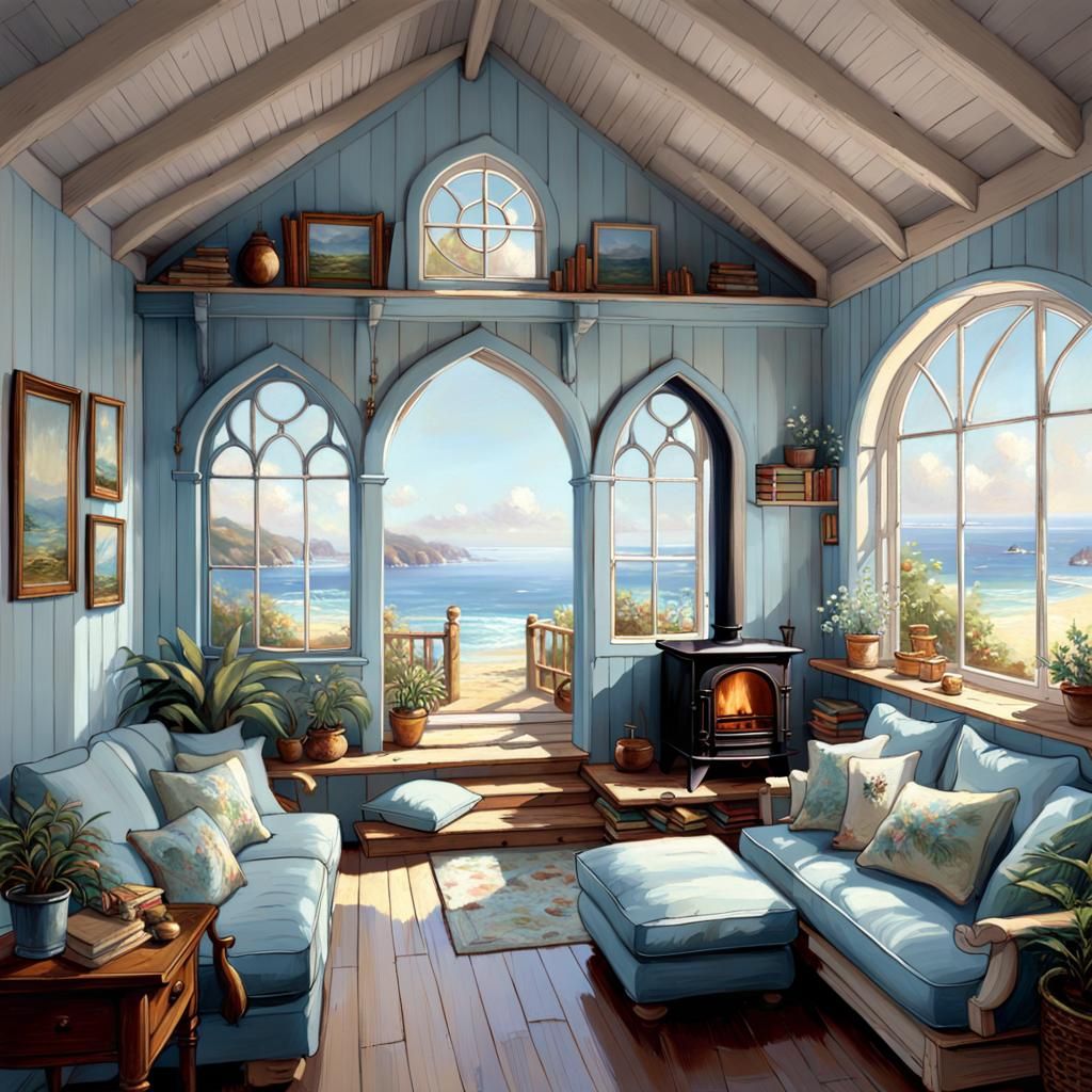 Stunning Beach Cabin Interior with Sea Views
