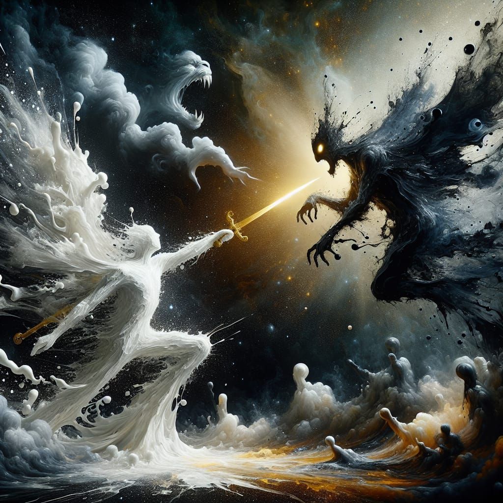 Epic Battle of Light and Shadow: Gouache Painting