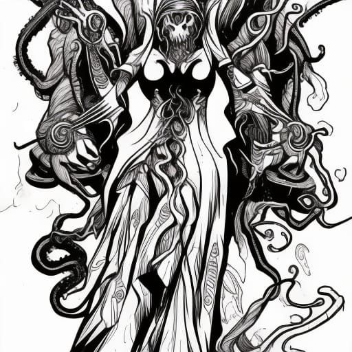 Cthulhu Tattoo Design in Flash Line Art